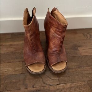 BED|STU Tan Leather Peep-Toe Boots